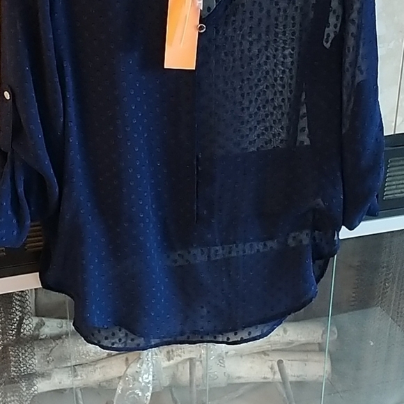 Stitch Fix Navy Damon Swiss Dot Shear Blouse XS - Picture 11 of 12